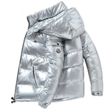 Winter 90% white duck down men's shiny down jacket men's short new couple models hooded down jacket women men Winter Down Parka